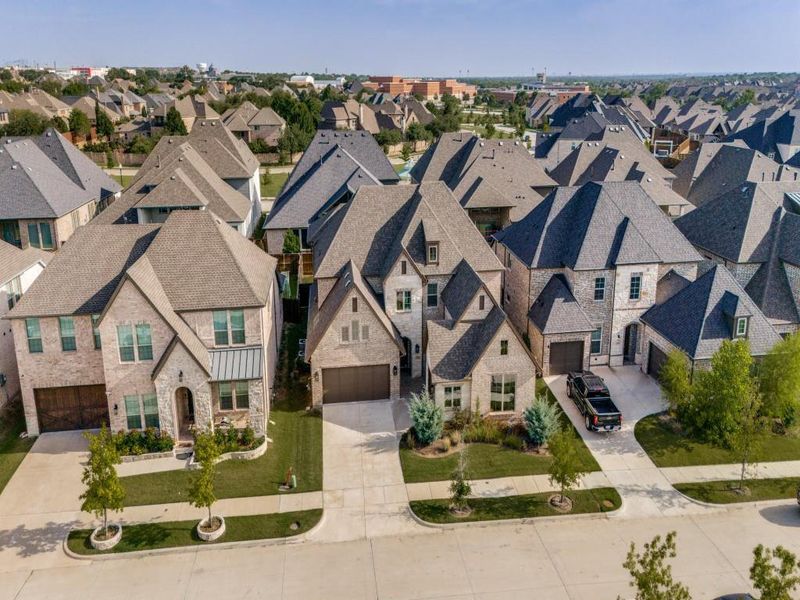 Aerial perspective of suburban area