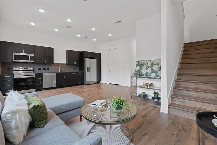 Open kitchen/living area.