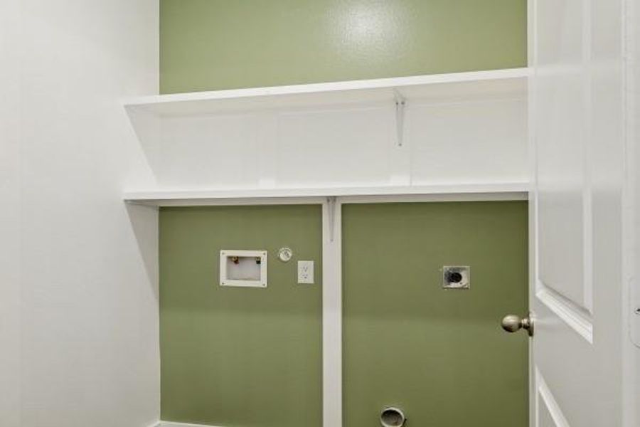 Efficient utility room with ample shelving and space for laundry appliances. Efficient utility room with ample shelving and space for laundry appliances.