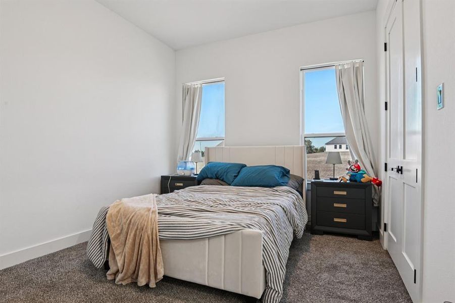 Carpeted bedroom with multiple windows Carpeted bedroom with multiple windows