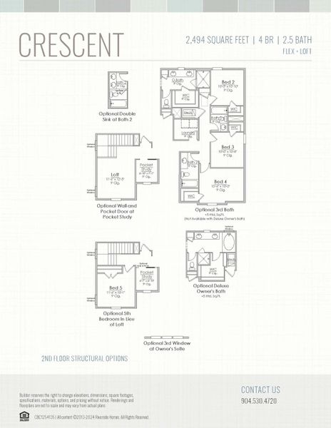 2D floor plan layout for the Crescent by Riverside Homes in Mariposa at EverRange, Jacksonville, FL (Image 7).