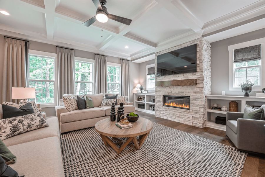 18. HHHunt Homes Crawford- Family Room and fireplace view