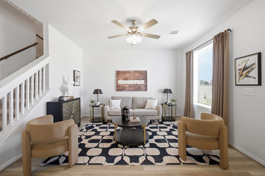 Representative furnished interior of a home built from the Mies by CastleRock Communities in Municipal Drive Townhomes, Leander (Image 6). Representative furnished interior of a home built from the Mies by CastleRock Communities in Municipal Drive Townhomes, Leander (Image 6).