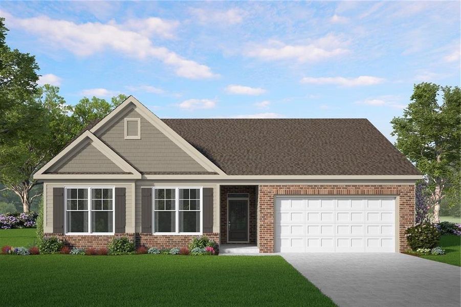 Front exterior of a new home in Hellen Valley, Braselton, GA, highlighting curb appeal (Image 1).