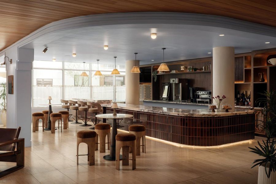 Unwind in the first floor lounge operated by Cuvée Coffee and Cocktails.