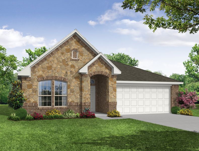 Representative exterior photo of a completed home built from the Austin by Impression Homes in De Berry Reserve, Royse City, TX (Image 11). Representative exterior photo of a completed home built from the Austin by Impression Homes in De Berry Reserve, Royse City, TX (Image 11).