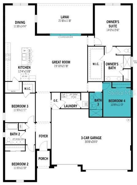 2D floor plan layout of this home in Waterbrooke, Clermont, FL (Image 2).