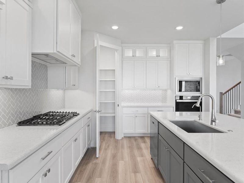 Cabinets to the Ceiling with Hardware and Walk-in Pantry!