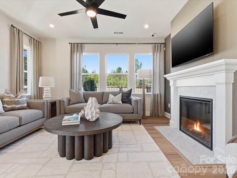 Living room with an electric fireplace