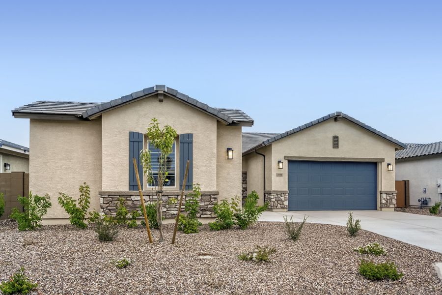 Front exterior of a new home in Bella Vista Farms, San Tan Valley, AZ, highlighting curb appeal (Image 1). Front exterior of a new home in Bella Vista Farms, San Tan Valley, AZ, highlighting curb appeal (Image 1).