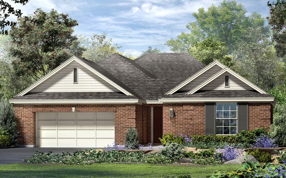 Representative exterior photo of a completed home built from the Trinity by Brookfield Residential in Traditional at Kissing Tree, San Marcos, TX (Image 5). Representative exterior photo of a completed home built from the Trinity by Brookfield Residential in Traditional at Kissing Tree, San Marcos, TX (Image 5).