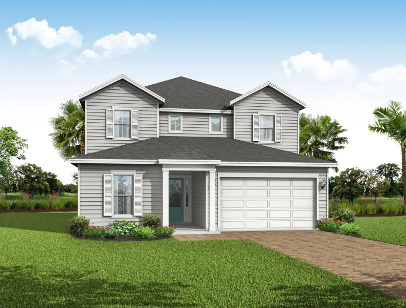 Representative exterior photo of a completed home built from the Scarlett by Riverside Homes in Sagebrush at EverRange, Jacksonville, FL (Image 25).