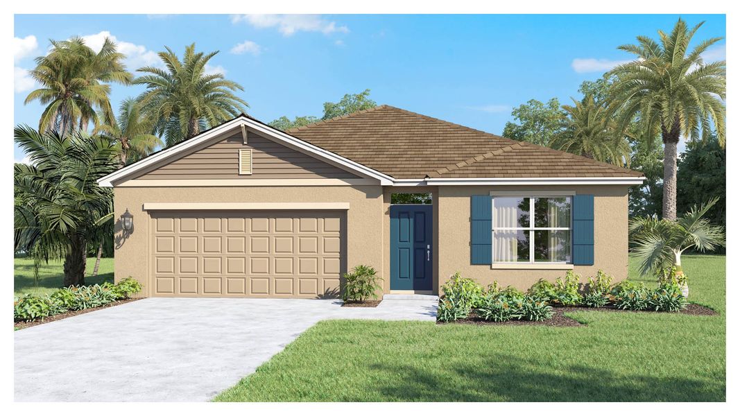 Representative exterior photo of a completed home built from the Cali by D.R. Horton in Okeechobee Spot Lots, Okeechobee, FL (Image 4).