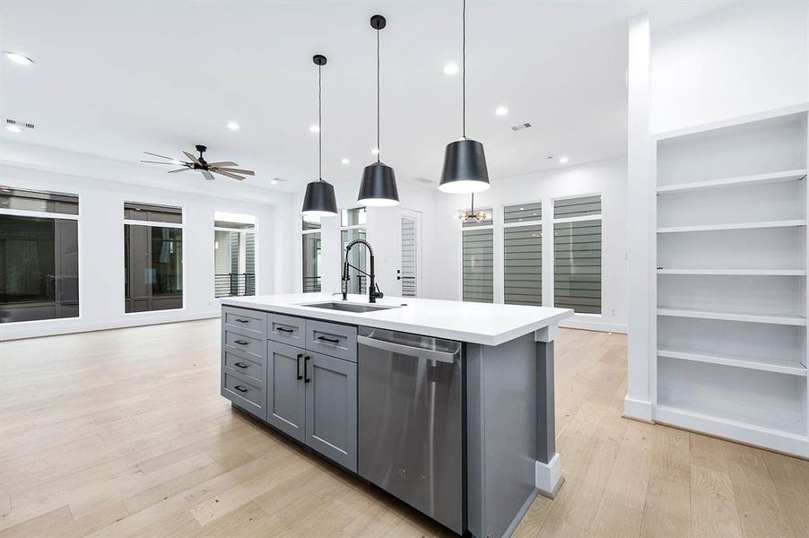 Kitchen island overlooking the dining / living area.