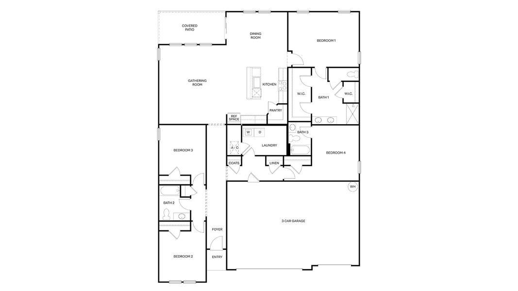 2D floor plan layout for the DENHAM by D.R. Horton in Sawmill Branch Express, Palm Coast, FL (Image 3).