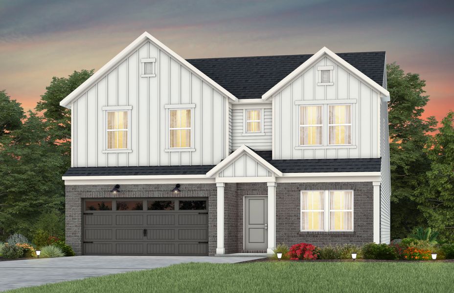 Front exterior of a new home in Riverstone, Monroe, NC, highlighting curb appeal (Image 1). Front exterior of a new home in Riverstone, Monroe, NC, highlighting curb appeal (Image 1).