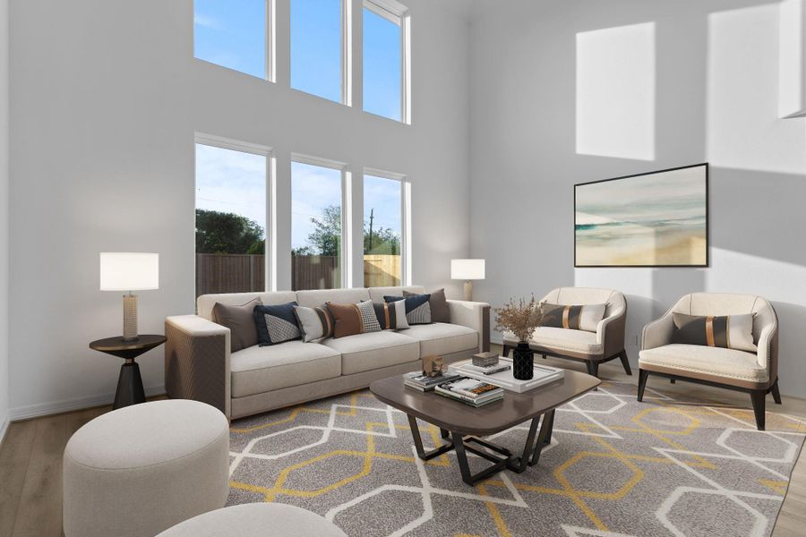 Your family room has ample space to entertain family and friends. This space features beautiful floors, fresh paint, ceiling fan with lighting, and high ceilings. Your family room has ample space to entertain family and friends. This space features beautiful floors, fresh paint, ceiling fan with lighting, and high ceilings.