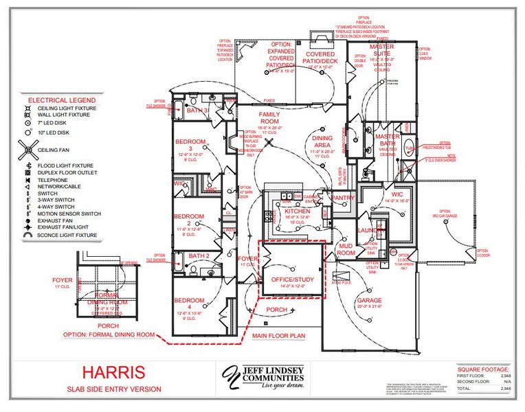 2D floor plan layout for the Harris A by Jeff Lindsey Communities in Belle Hall, Newnan, GA (Image 2).