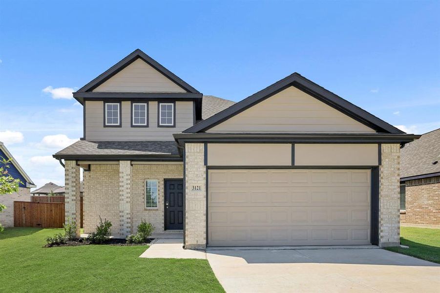 Front exterior of a new home in Burgess Meadows, Cleburne, TX, highlighting curb appeal (Image 1). Front exterior of a new home in Burgess Meadows, Cleburne, TX, highlighting curb appeal (Image 1).