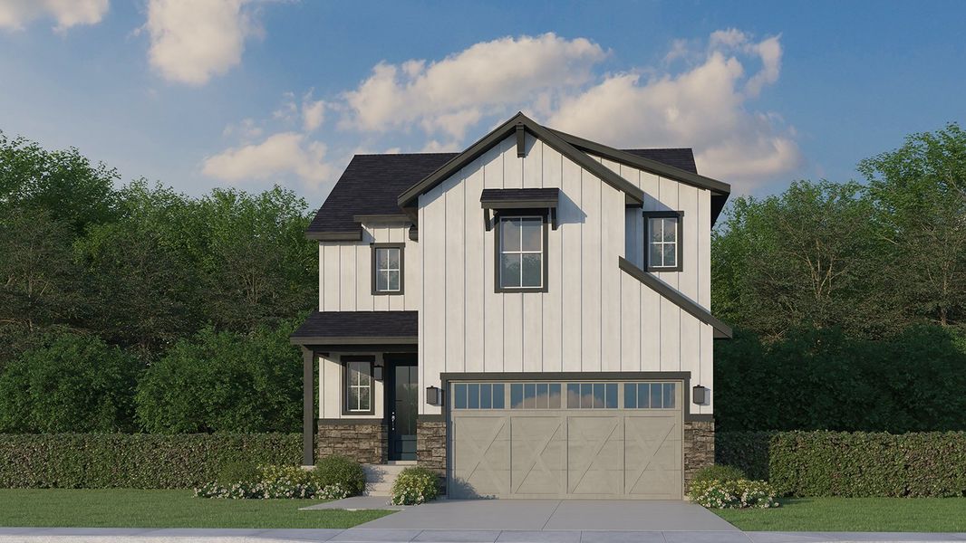 Plan C304 Elevation C with Manufactured Stone