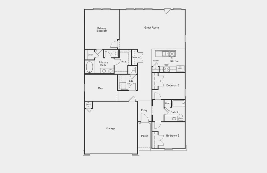 2D floor plan layout for the 1675 by KB Home in Sweetgrass Village, Crosby, TX (Image 3).