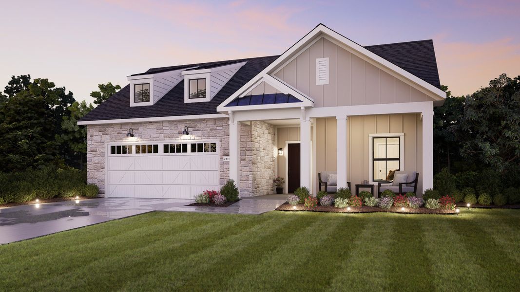 Representative exterior photo of a completed home built from the Promenade by Epcon Communities in The Courtyards on the Greenway, Matthews, NC (Image 22).