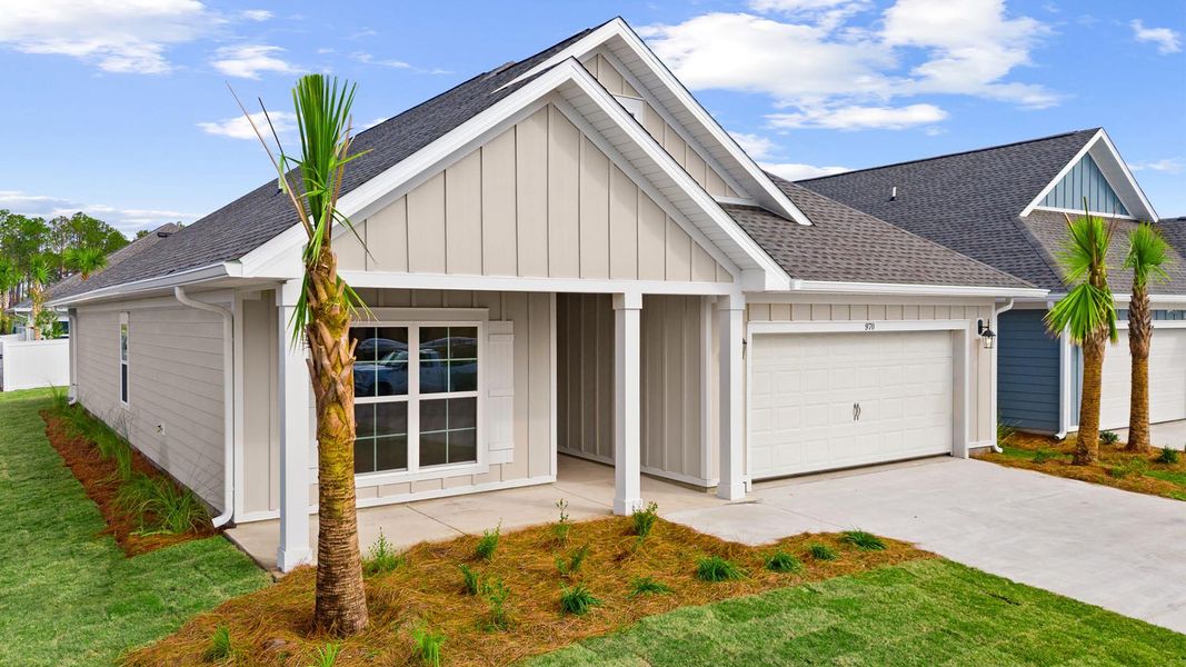 Front exterior of a new home in Breakfast Point East Phase II, Panama City Beach, FL, highlighting curb appeal (Image 2). Front exterior of a new home in Breakfast Point East Phase II, Panama City Beach, FL, highlighting curb appeal (Image 2).