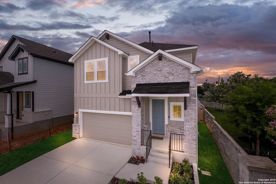 Front exterior of a new home in Avondale, San Antonio, TX, highlighting curb appeal (Image 1).