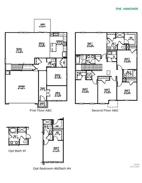 2D floor plan layout for the Hanover by D.R. Horton in Laurel Grove, Guyton, GA (Image 3).