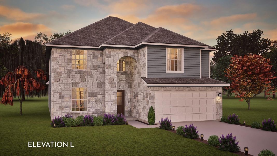 Front exterior of a new home in Santa Rita Ranch, Liberty Hill, TX, highlighting curb appeal (Image 1). Front exterior of a new home in Santa Rita Ranch, Liberty Hill, TX, highlighting curb appeal (Image 1).