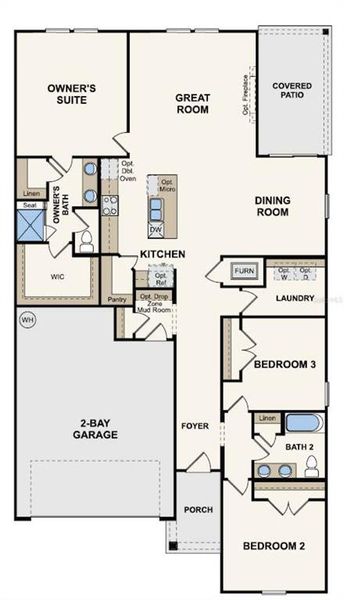2D floor plan layout of this home in Magnolia Series at Seminole Palms, Palm Coast, FL (Image 3).