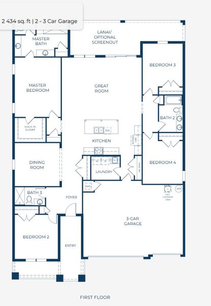 2D floor plan layout for the Naples by Maronda Homes in Eagle Crest, Grant-Valkaria, FL (Image 5).