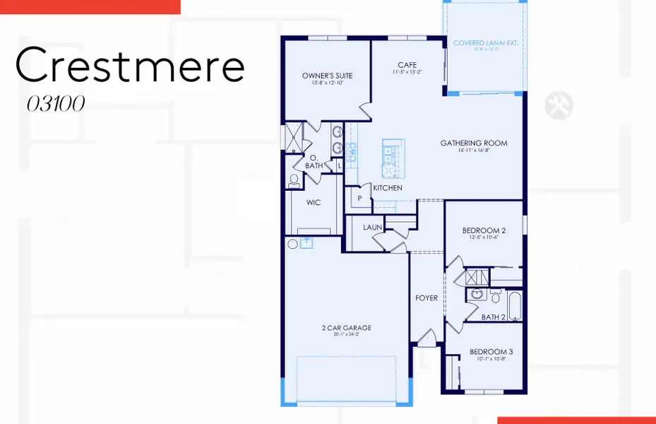 2D floor plan layout of this home in The Strand at Cedar Grove, North Port, FL (Image 4).