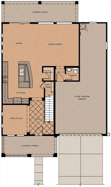 2D floor plan layout for the Migrator by Fulton Homes in Seaboard at Cooley Station, Gilbert, AZ (Image 3).