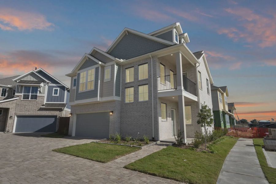 Representative exterior photo of a completed home built from the Riverdale by Chesmar Homes in Meridiana Courtyard Collection, Manvel, TX (Image 23).