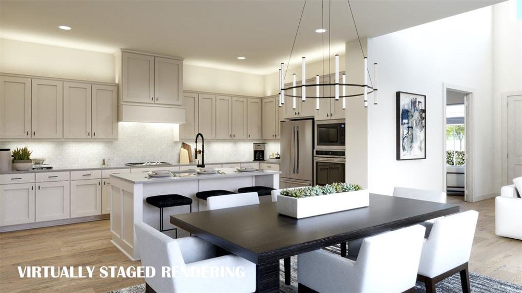 Space, storage and style...this dream kitchen has it all!  VIRTUALLY STAGED RENDERING