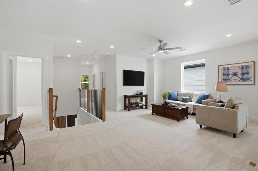893 sq ft of upstairs family room * media room, game room, hangout space, or all three. Room for everyone without the home ever feeling divided 893 sq ft of upstairs family room * media room, game room, hangout space, or all three. Room for everyone without the home ever feeling divided
