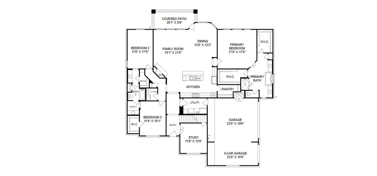 2D floor plan layout for the Ingram II by Giddens Homes in Whispering Wind, Bertram, TX (Image 5).