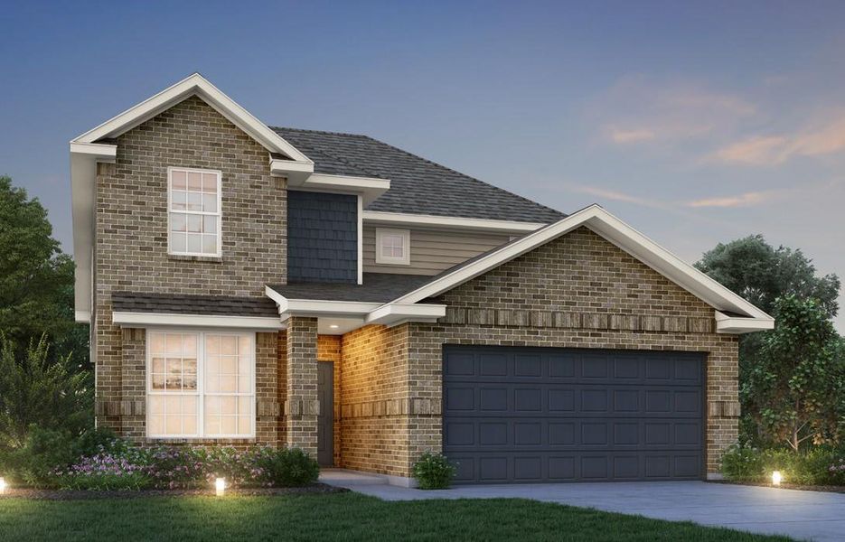 Front exterior of a new home in Granger Pines, Conroe, TX, highlighting curb appeal (Image 1). Front exterior of a new home in Granger Pines, Conroe, TX, highlighting curb appeal (Image 1).