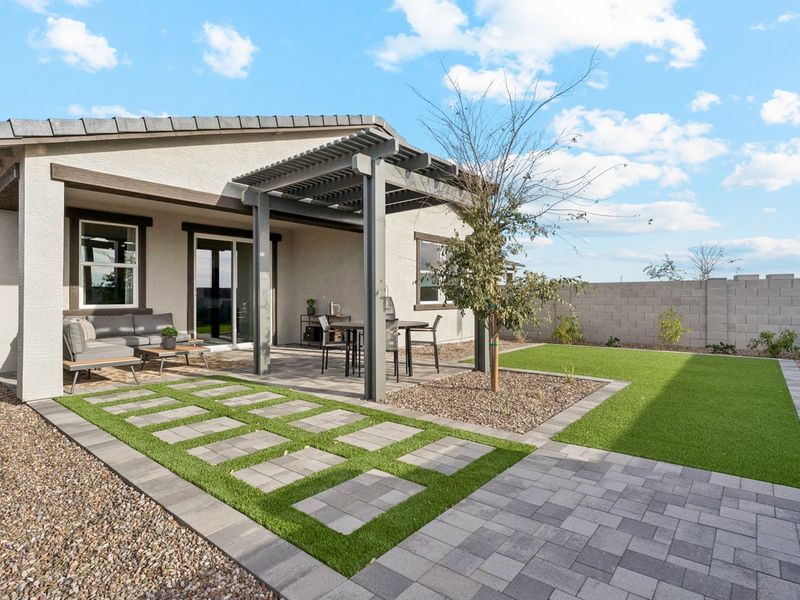 A house with a brick patio.