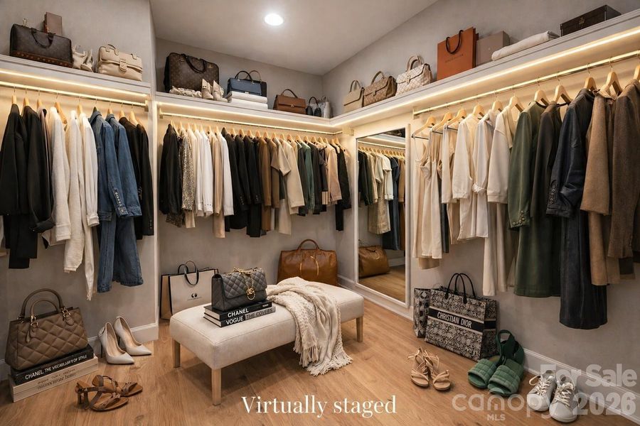 Closet is virtually staged.