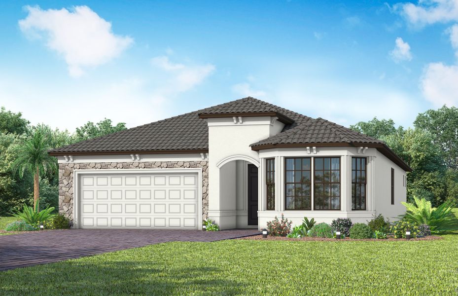 Representative exterior photo of a completed home built from the Prestige by Del Webb in Del Webb Naples, Ave Maria, FL (Image 23). Representative exterior photo of a completed home built from the Prestige by Del Webb in Del Webb Naples, Ave Maria, FL (Image 23).