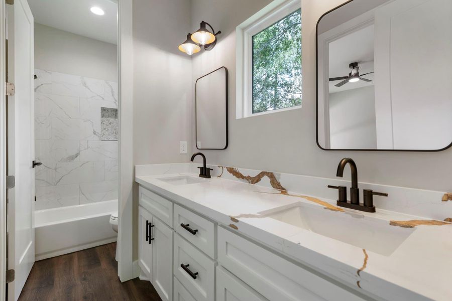 Double sink vanity guest bathroom