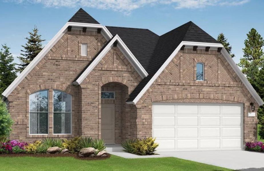 Front exterior of a new home in Valencia, Manvel, TX, highlighting curb appeal (Image 1). Front exterior of a new home in Valencia, Manvel, TX, highlighting curb appeal (Image 1).