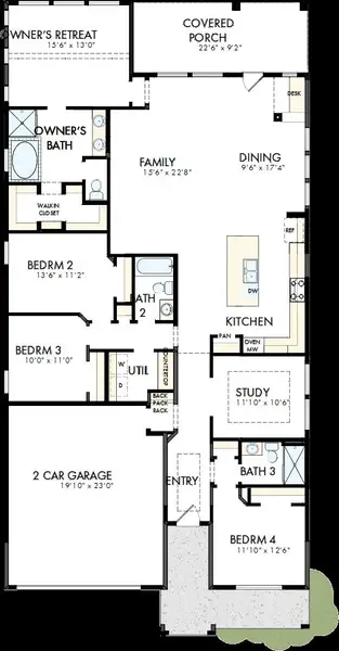 2D floor plan layout of this home in Windsong - Reserve Series, Boerne, TX (Image 2).