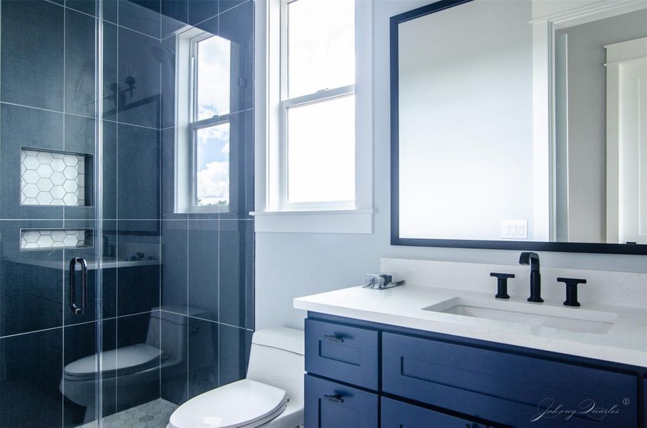 The fourth bedroom features a private ensuite for guests or maybe a living in parent with a no step shower for easy access. The fourth bedroom features a private ensuite for guests or maybe a living in parent with a no step shower for easy access.