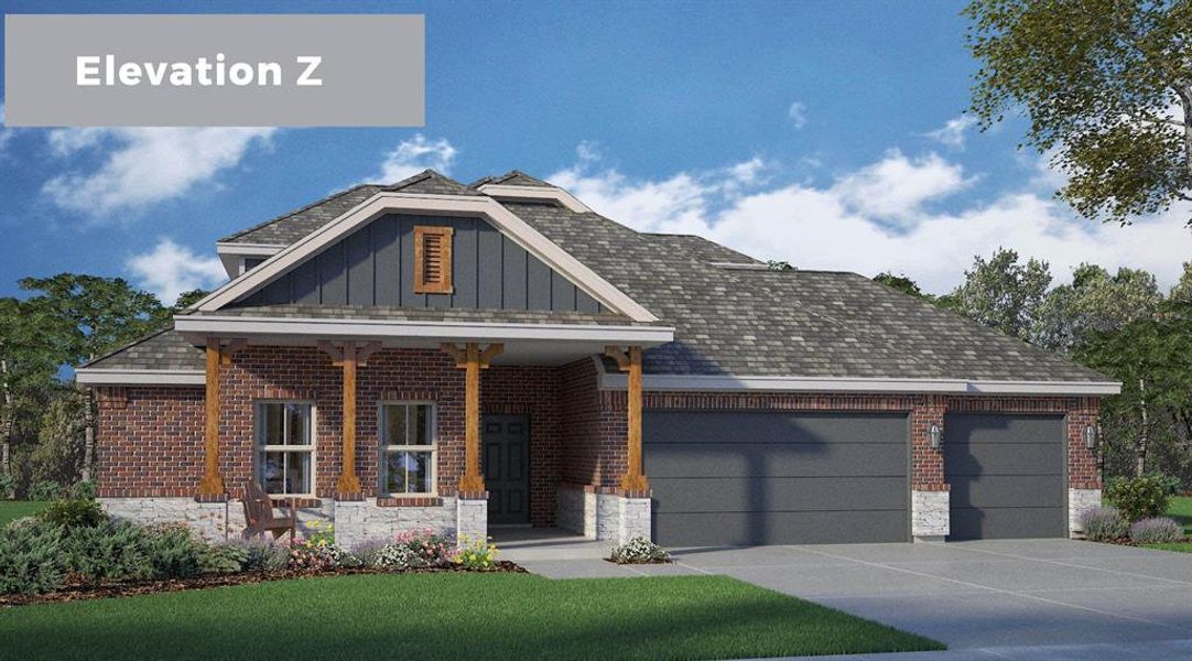 View of front of house with a porch, brick siding, and board and batten siding View of front of house with a porch, brick siding, and board and batten siding