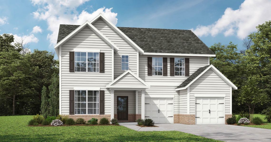 Representative exterior photo of a completed home built from the Auburn Tandem by Peachtree Building Group in The Fairways at Mirror Lake, Villa Rica, GA (Image 5). Representative exterior photo of a completed home built from the Auburn Tandem by Peachtree Building Group in The Fairways at Mirror Lake, Villa Rica, GA (Image 5).