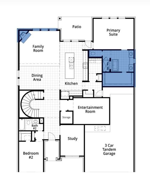 2D floor plan layout for the Leyland Plan by Highland Homes in Mosaic: Artisan Series - 60ft Lots, Prosper, TX (Image 7).