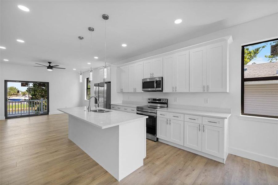 Kitchen with quartz counters